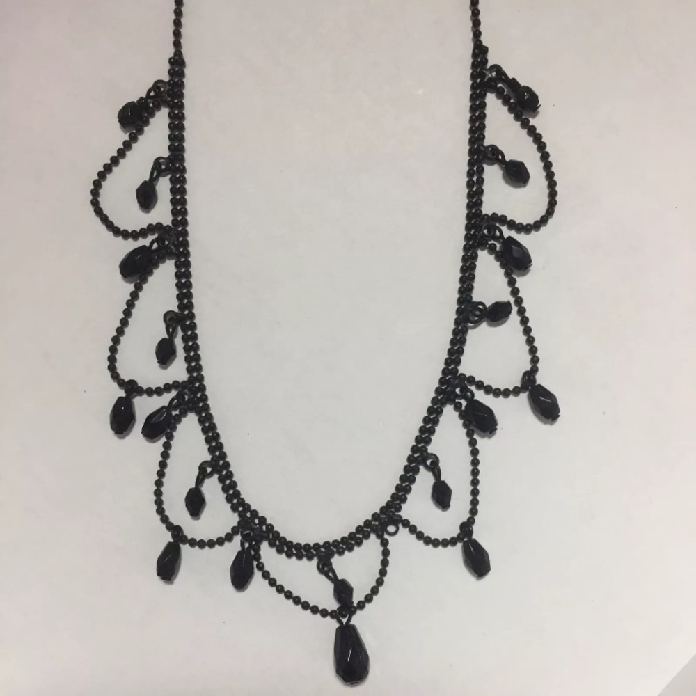 EUC Black Beaded Draped Necklace